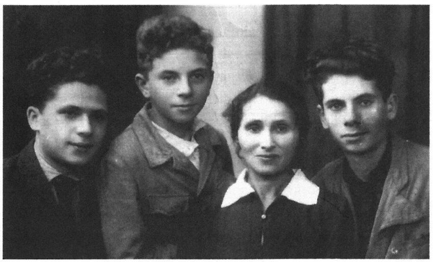 Photo from Ludmila's book. From left her father and his brothers and their mother who a few months later was killed in Barbij Jar