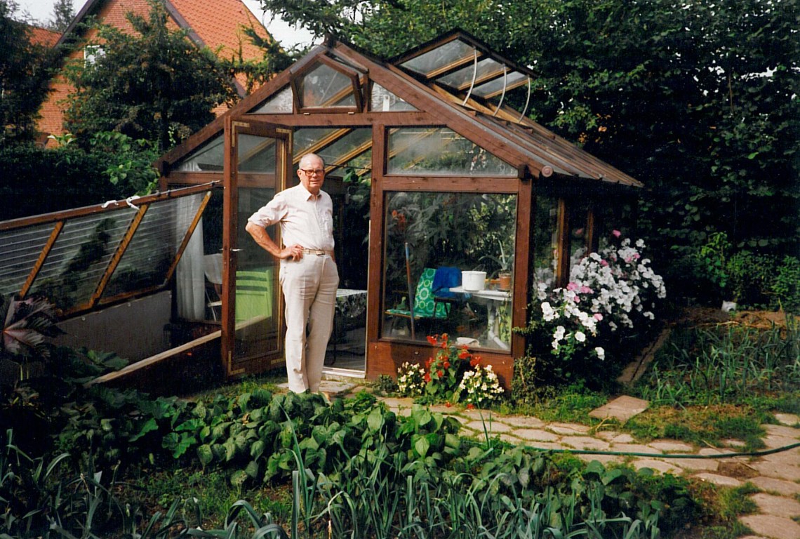 My father at his green house in the 1980s