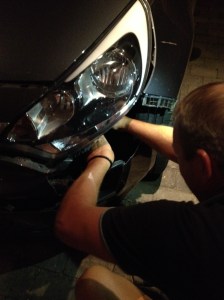 My neighbor helping me in the late evening