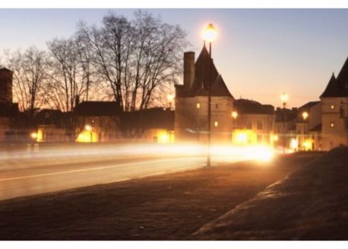 Pont Henri IV, Henry 4th Bridge, dusk, Châtellerault, France, Henri IV, Light trails, Vienne River
