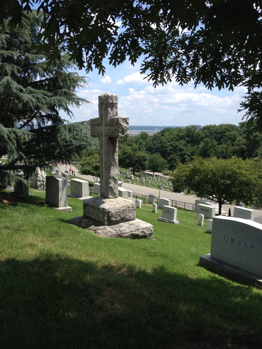 Hilly Arlington Cemetery. View towards The Potomac River.