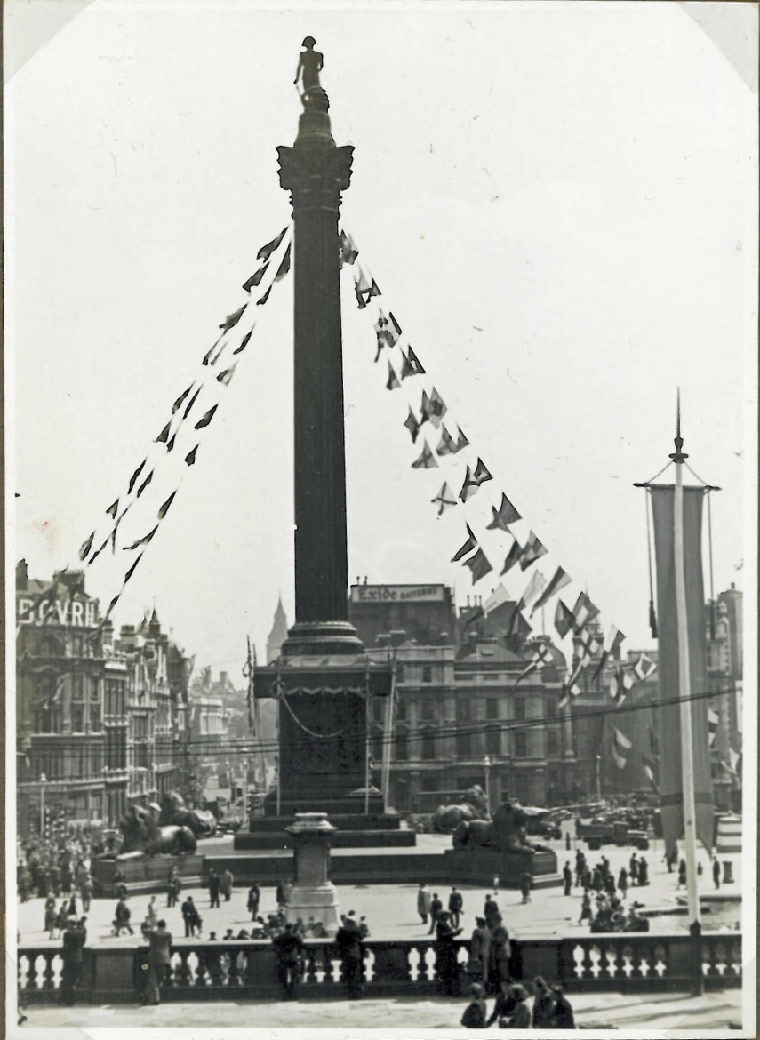 Trafalgar Square on D-Day 1946 seen from National Gallery