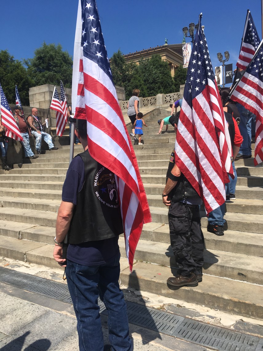 Members of Warriors' Watch at the stairs of the Philadelphia Art Museum