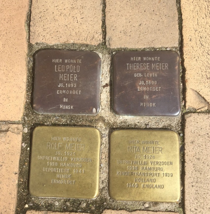 Rita Meier b.1928, the only  survivor in a family. She arrived in England via the Kindertransport.  The parents and older brother killed in Minsk 1941First stop Hamburg 1938, next Holland 1939 and finally England 1940