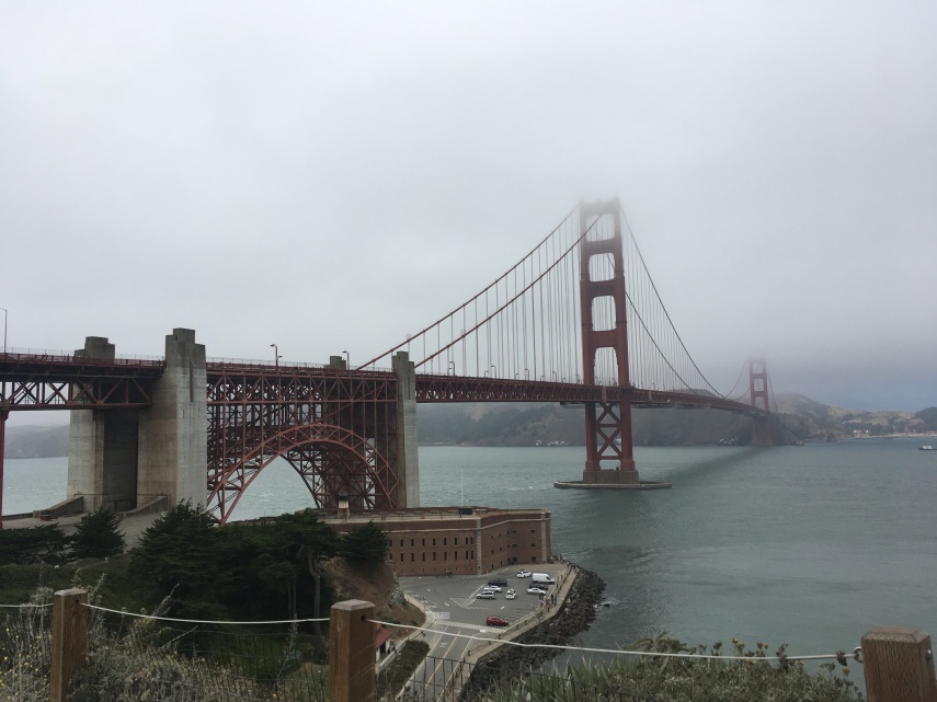 The Golden Gate Bridge in San Francisco in the fog also called Karl the Fog