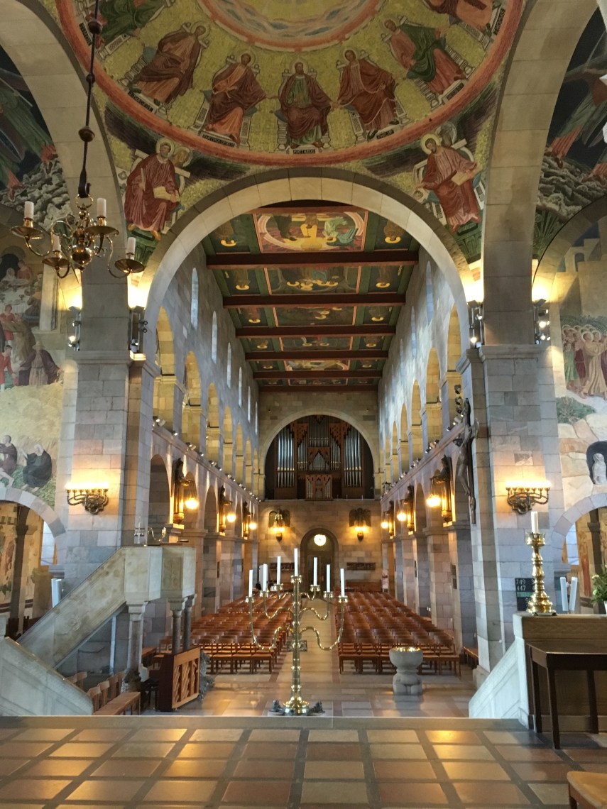 A view into Viborg Cathedral with Joakim Skovgaard frescos and paintings