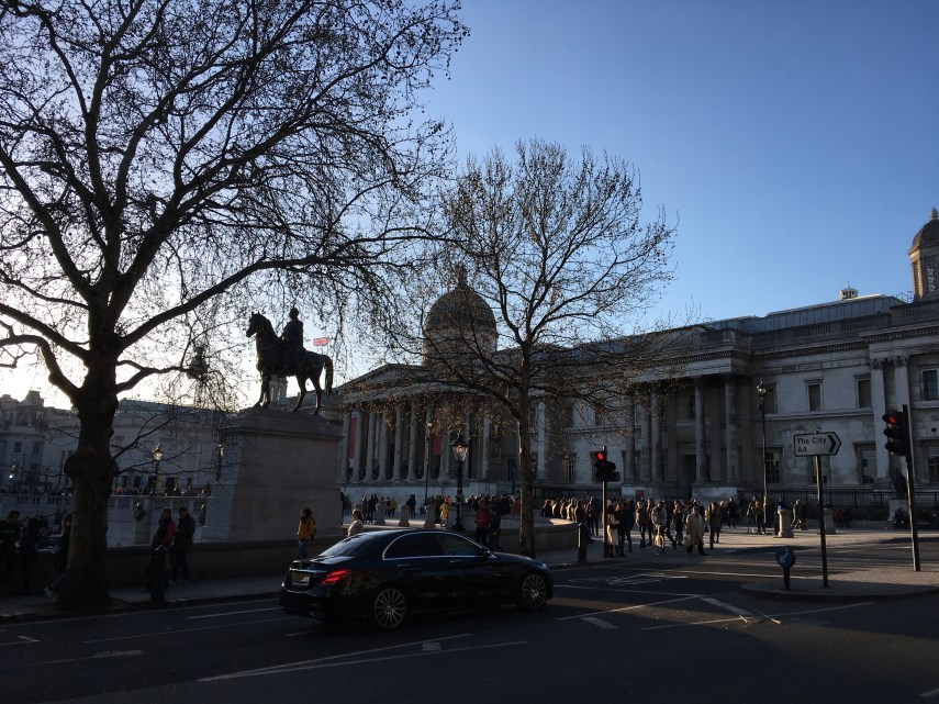Trafalgar Square and the National Gallery in the evening light March 2019