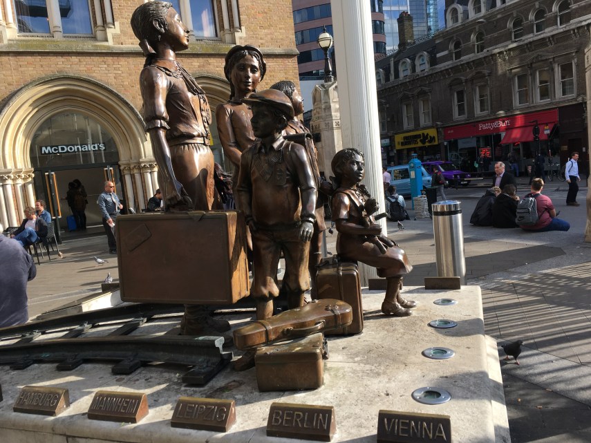 A memorial group of Jewish children arrive at the Liverpool Street Station