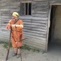 At the Plimoth Plantation Museum. 17th-Century English Village. A role-playing&nbsp;staff.