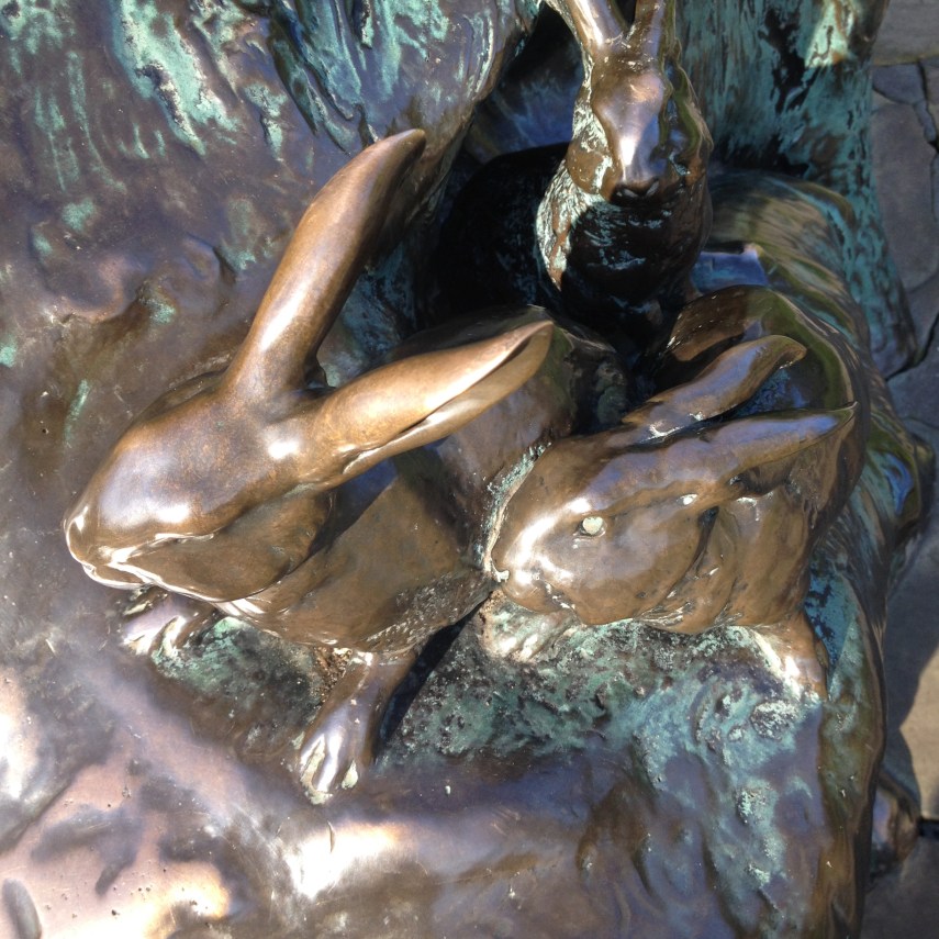 Detail of Kensington Garden’s bronze statue of Peter Pan