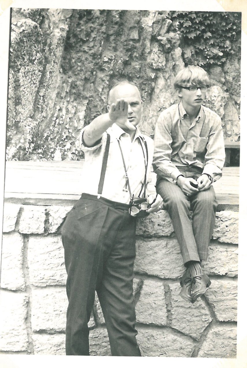 Our teacher educates us on a subject at the famous castle in Prague