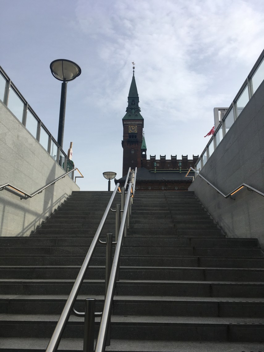 The sight of the Town Hall meets you from the Metro staircase