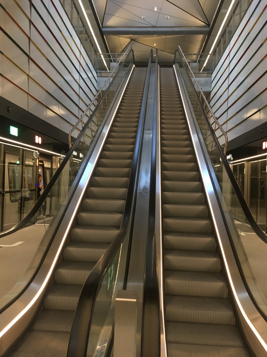 The escalator at the Town Hall Square Metro station
